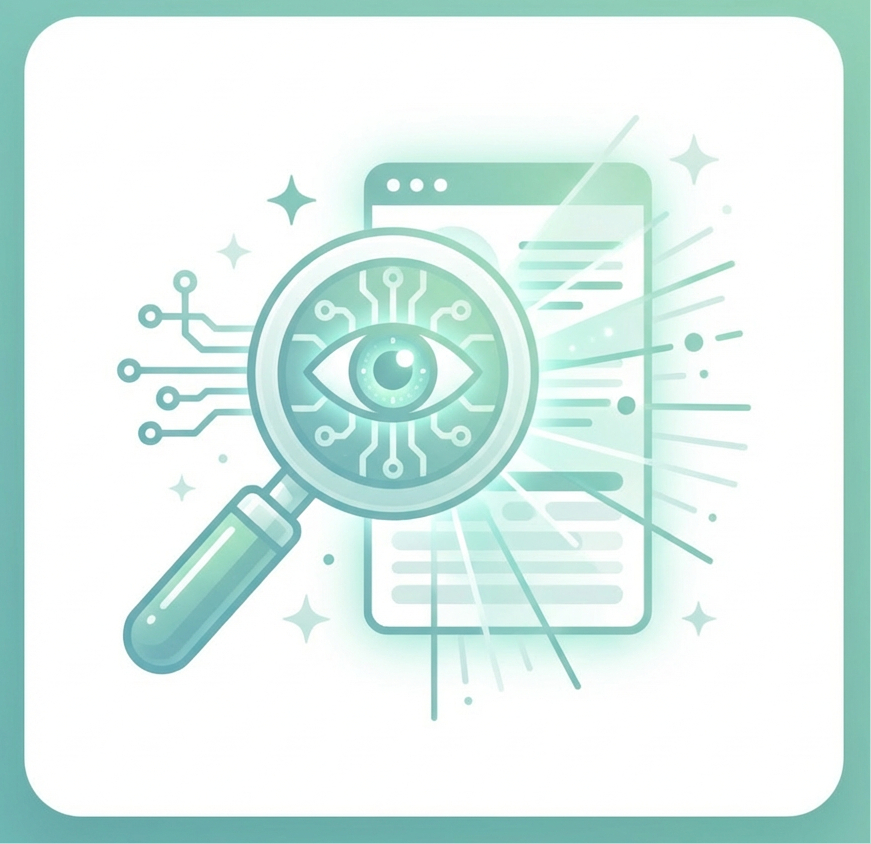 AI-powered lead discovery with a magnifying glass and digital eye {{brizy_dc_image_alt imageSrc=