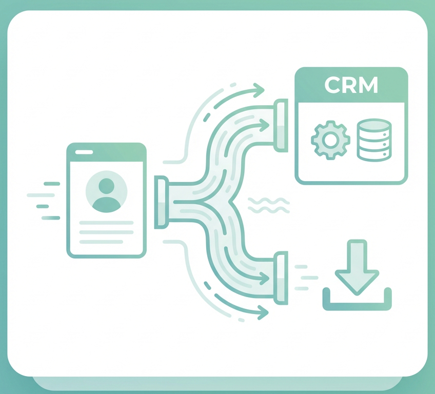 Illustration showing leads flowing into a CRM and export system {{brizy_dc_image_alt imageSrc=